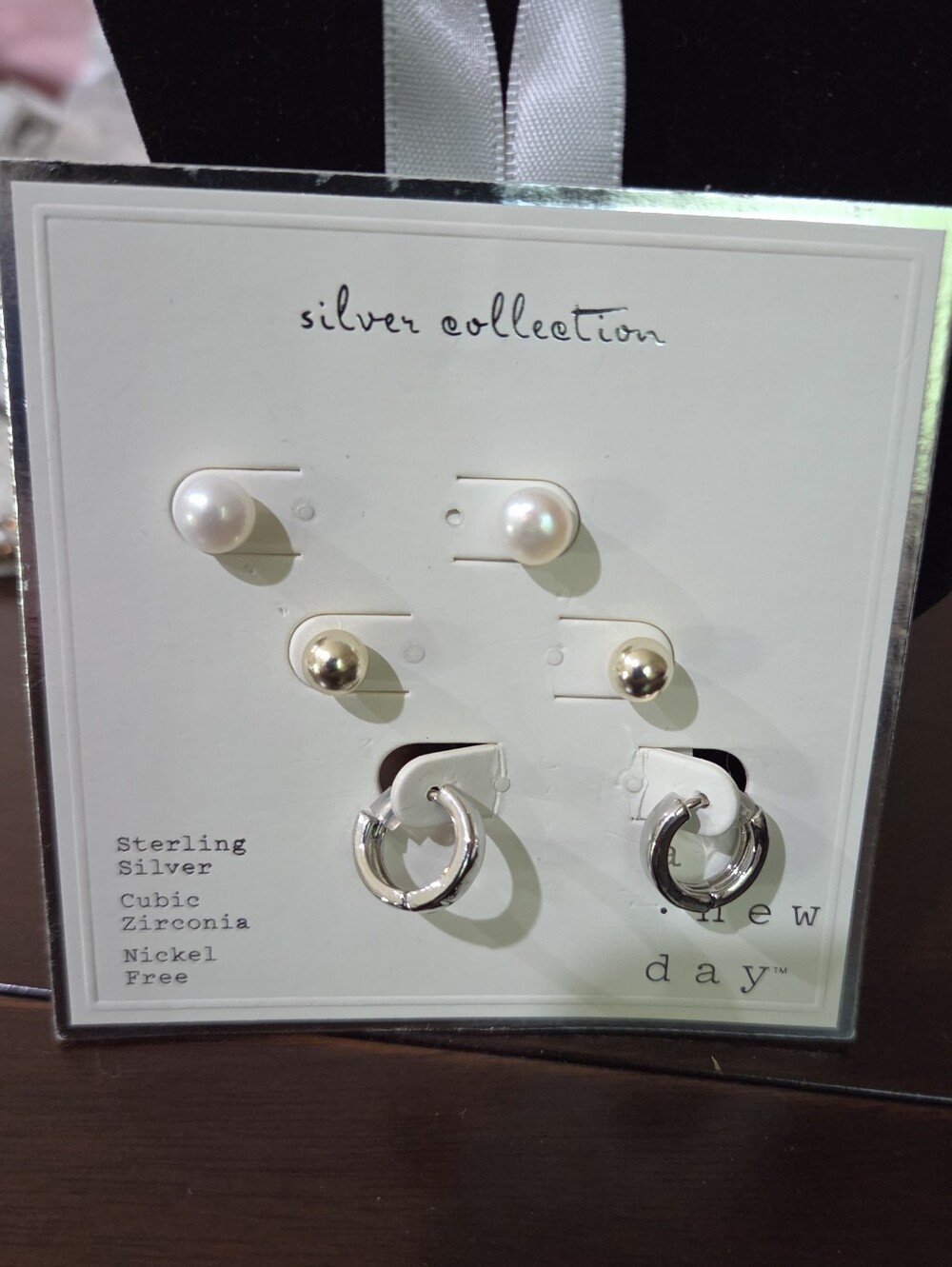 a.new.day Sterling Silver Hoop, White Pearl, Gold Tone Studs Earring Set NEW